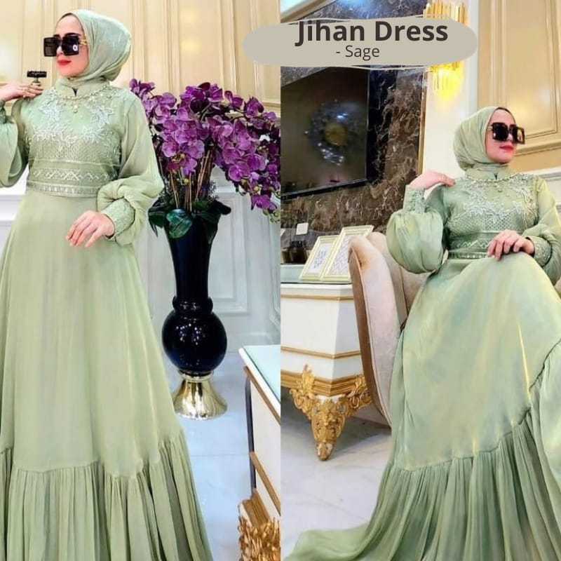 GAMIS WANITA TERBARU 2023 BAJU KONDANGAN TERLARIS JIHAN DRESS BAHAN Santorini Mix Brukat Aplikasi Pa