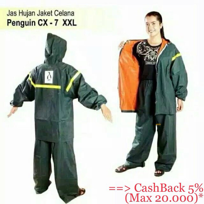 Penghujan Jas Hujan Penguin Setelah XXL XXXL