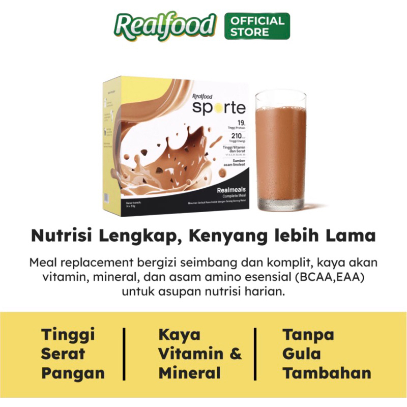 

realfood sporte realmeals minuman serbuk rasa coklat