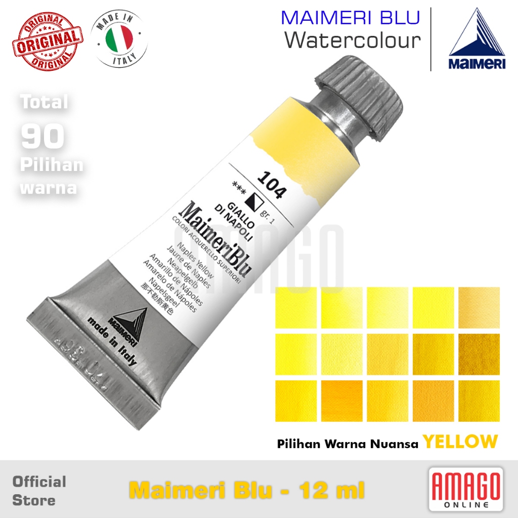 

MAIMERI BLU Watercolour - Cat Air Lukis Profesional - 12 ml - Pilihan warna nuansa Yellow
