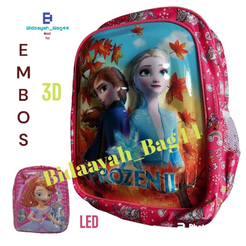 TAS FROZEN / BT21 RANSEL EMBOS 3D anak perempuan timbul 3D LED SD/ TK /PAUD BT21