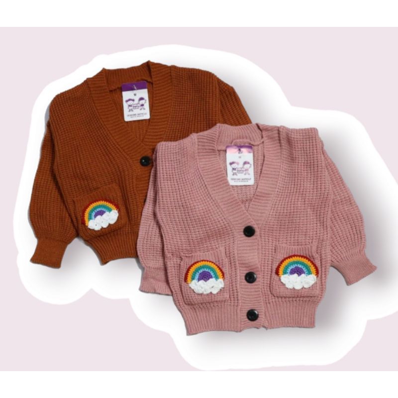 cardigan rajut anak motif awan pelangi