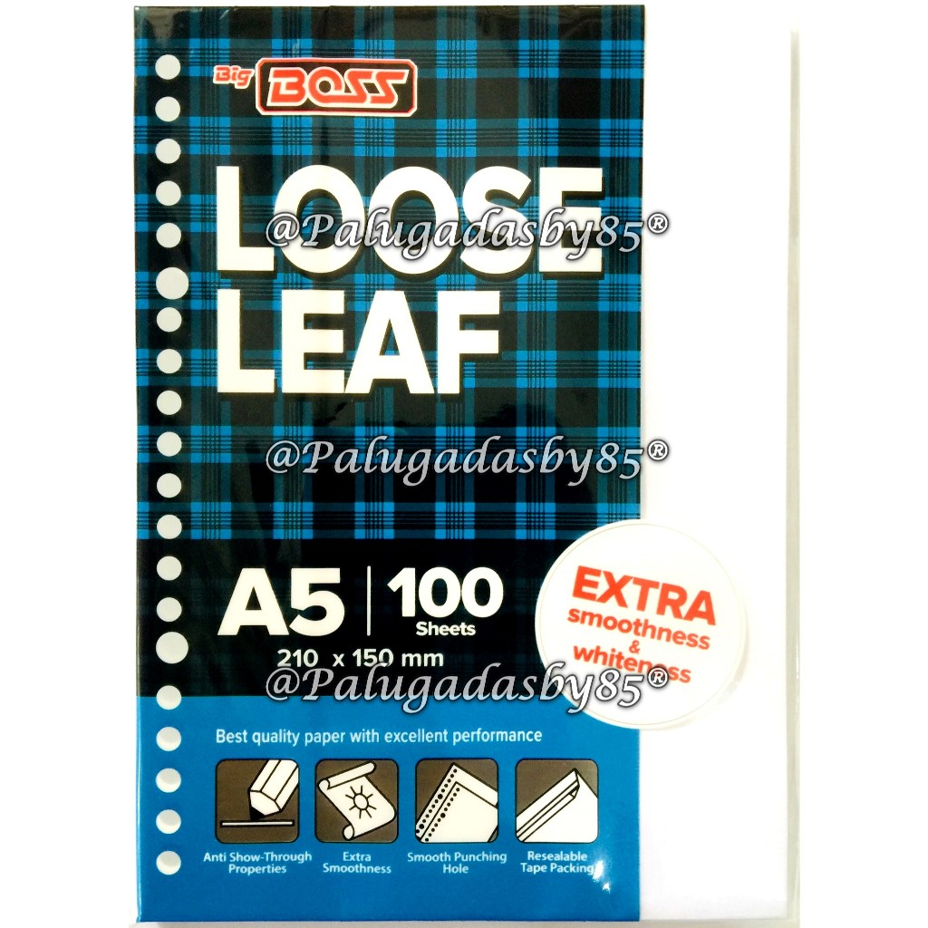 

(1 Pak Isi 100 Lembar) Grosir Loose Leaf BIG BOSS A5 100 Lembar Polos Tanpa Garis / BigBoss Loose Leaf 100 A5 Plain / Isi Kertas File A5 100 Plain / Binder Big Boss A5 100 Polos