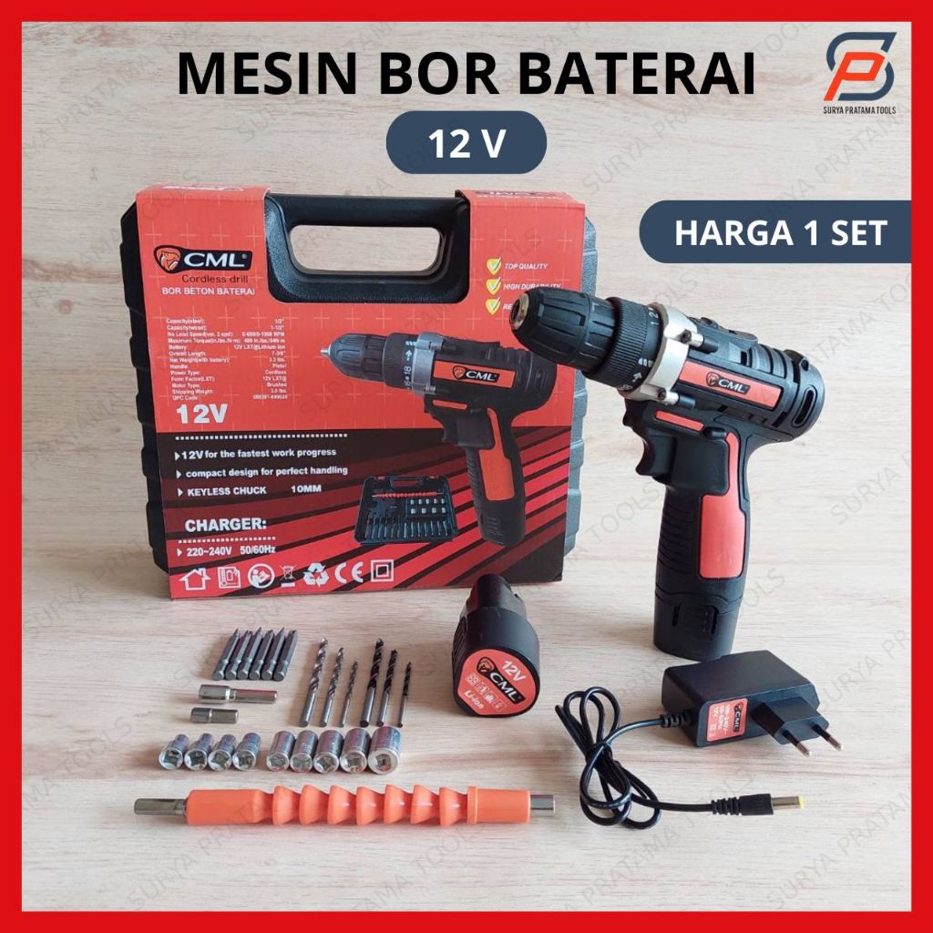 [1 SET] Camel Mesin Bor Baterai Set 12V Bor Cordless Drill 10mm Bor Tanpa Kabel Bor Tangan Listrik B