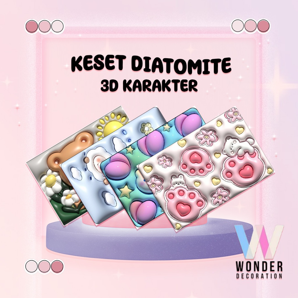 Keset Diatomite 3D Kotak Anti Slip Keset Kamar Mandi Keset Lantai Menyerap Air 3D Karakter -Wonderdekorasi