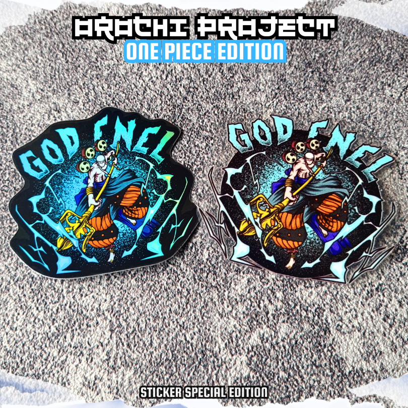 

Sticker Stiker Anime God Enel One Piece Hologram DTF UV Anti Air HP Laptop Tumbler Motor Helm