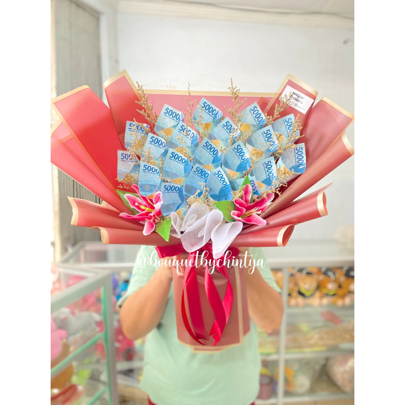 BUKET BUNGA BUCKET UANG ASLI KADO WISUDA ULANG TAHUN HADIAH SEMPRO