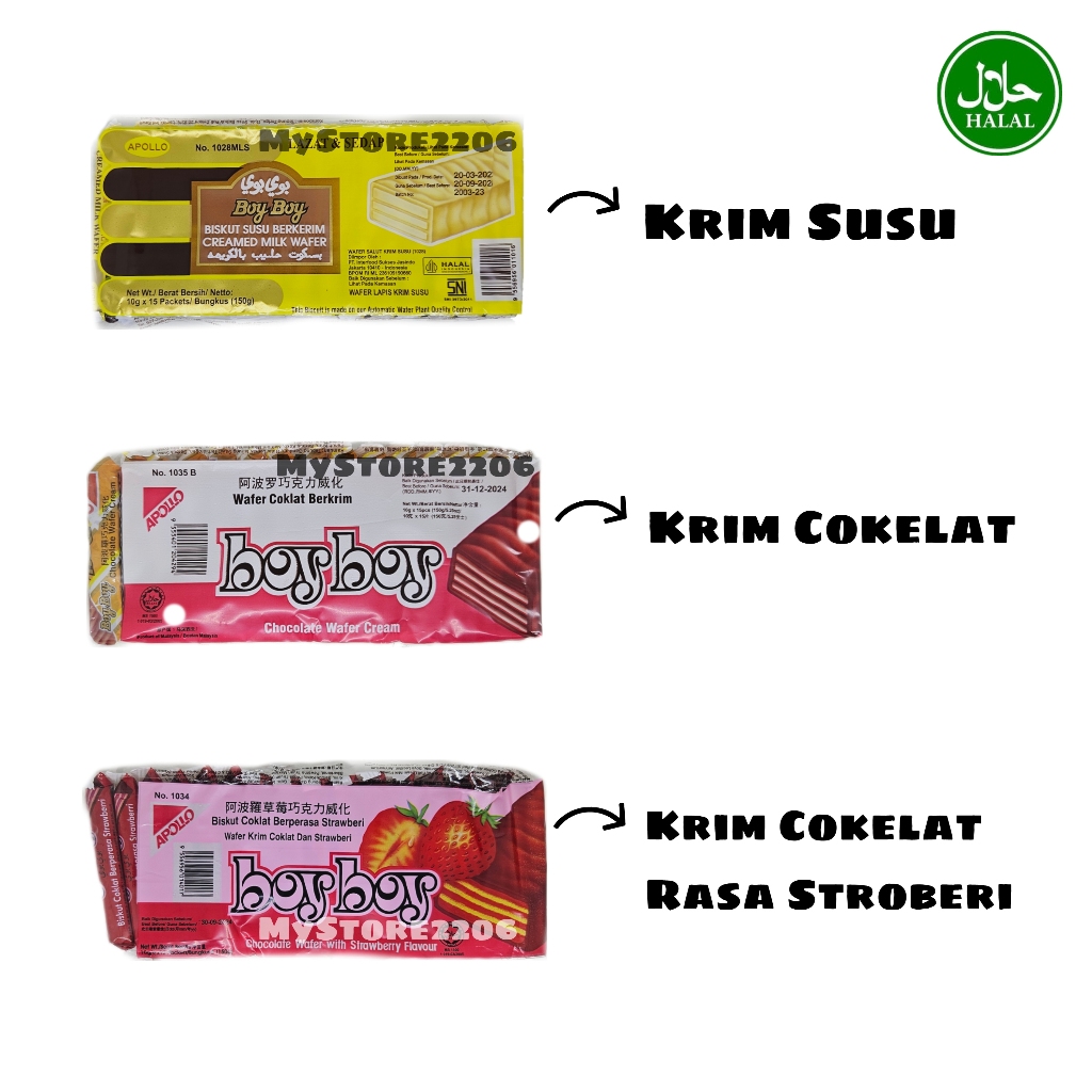 

Wafer Susu Berkrim / Biskuit Krim Susu / Krim Cokelat Rasa Stroberi Boy Boy / Boyboy Apollo Malaysia