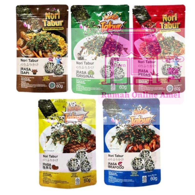 

Nori Tabur Rasa All Varian Original, Pedes, Sapi ,BbQ, Seafood 60 gr