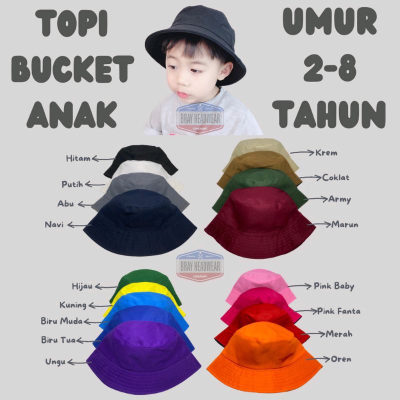 TOPI BUCKET ANAK / TOPI BUCKET POLOS ANAK / TOPI LAKI LAKI PEREMPUAN