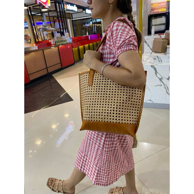 tas rotan mix kulit sapi asli model tote bag termurah by moje jogja