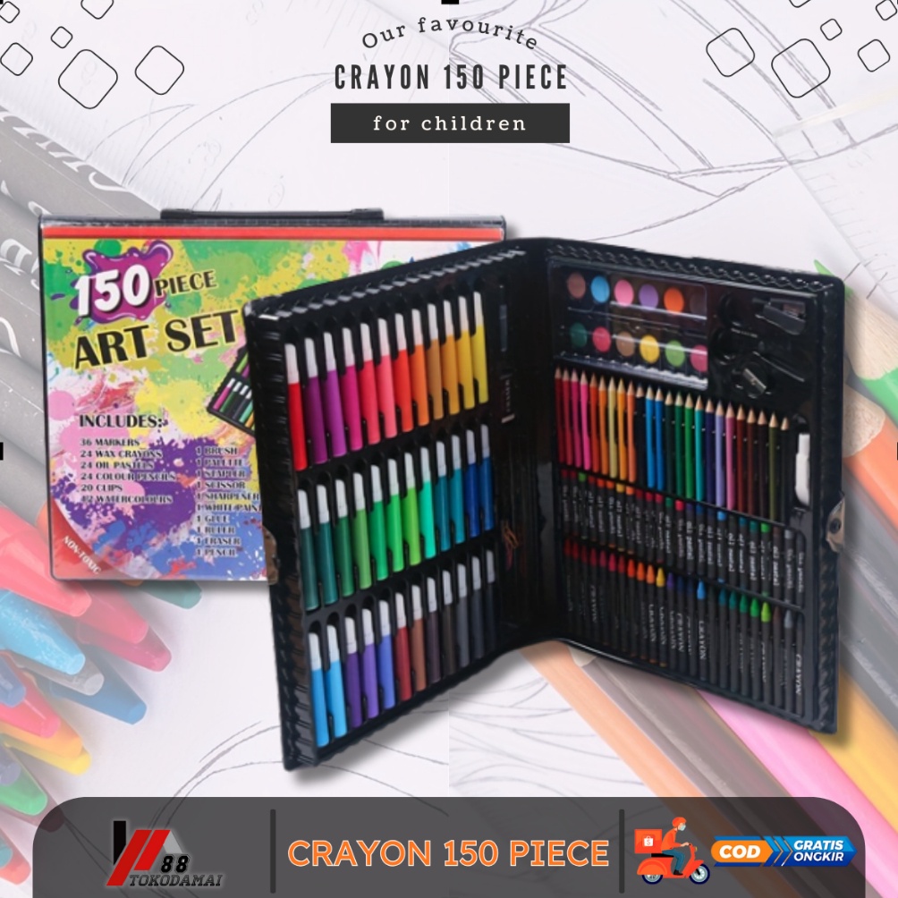 

Terlaris.. PENSIL WARNA 150PCS - ALAT TULIS SET CRAYON COLOURING SET 150PCS ART MYV