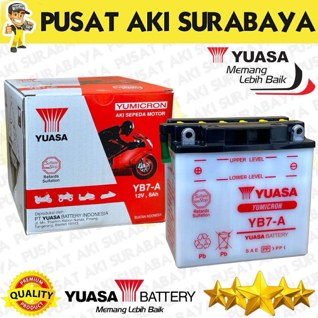 AKI ORIGINAL TERBAIK YUASA YUMICRON YB7A YB7-A 8AH ACCU  MOTOR HONDA CM 250 CT 200 CC MTX9 PUSAT AKI