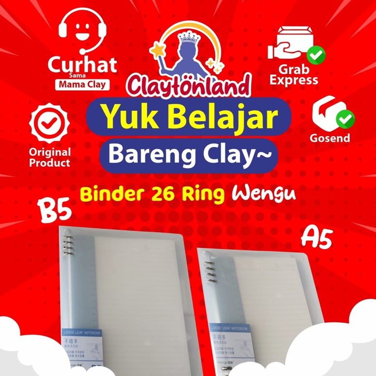 

7.7 sale Binder Wengu A5 B5 Ring Besi Polos Bening Transparant / Map Binder Note B-1028 A5 Dan B5 Isi 60 Lembar Bahan Tebal