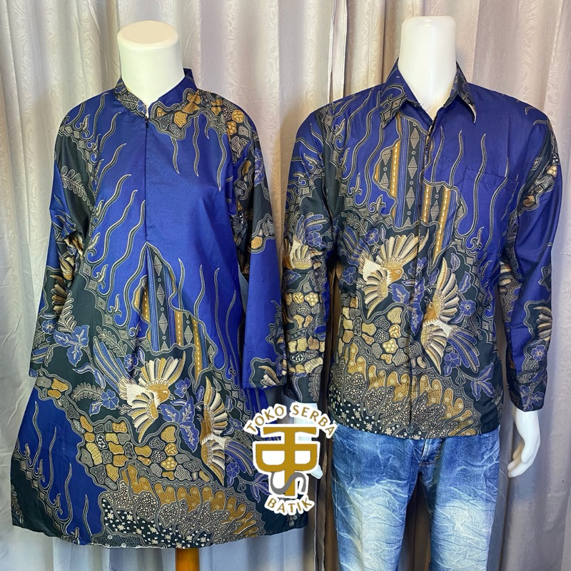 COUPLE BATIK MOTIF TARUNG NAVY ATASAN PRIA WANITA DRES-TOSERBATIK