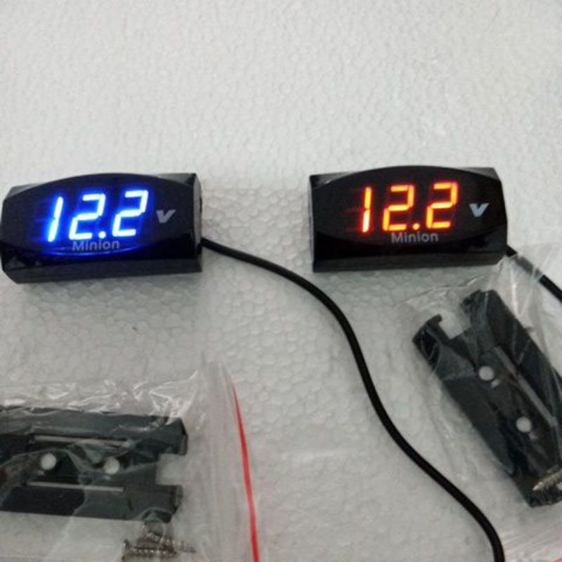 Volt Meter Motor Digital PNP Universal | Alat Ukur Tegangan Aki 12V LED Display Biru Merah Untuk Sem