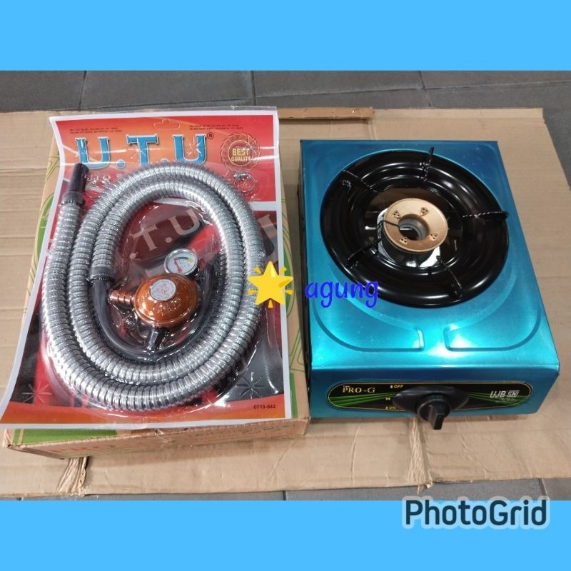 PAKET KOMPLIT, KOMPOR GAS 1TUNGKU STAINLESS UTU