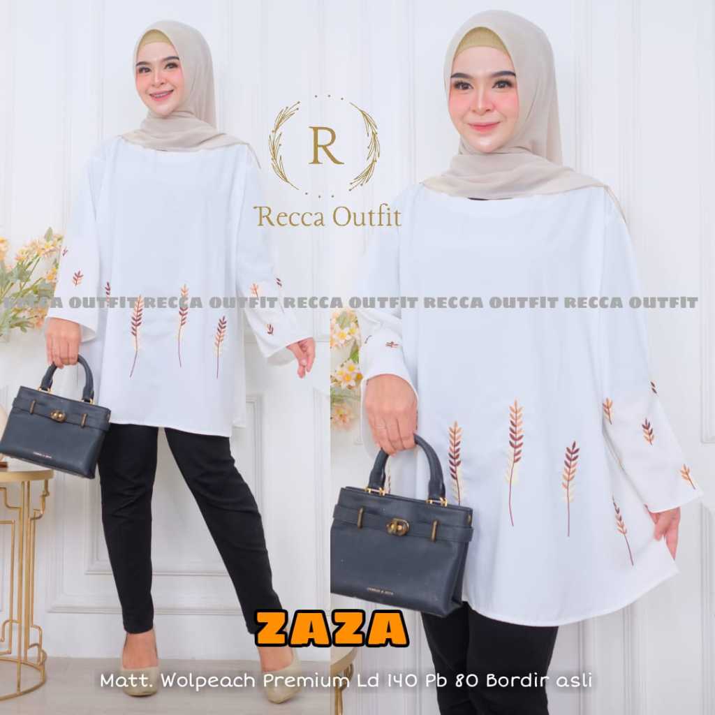 Baju Atasan Blouse Wanita Putih Bordir Bunga Super Jumbo LD 140 Zaza Top Bahan Premium Wolpeach Recc