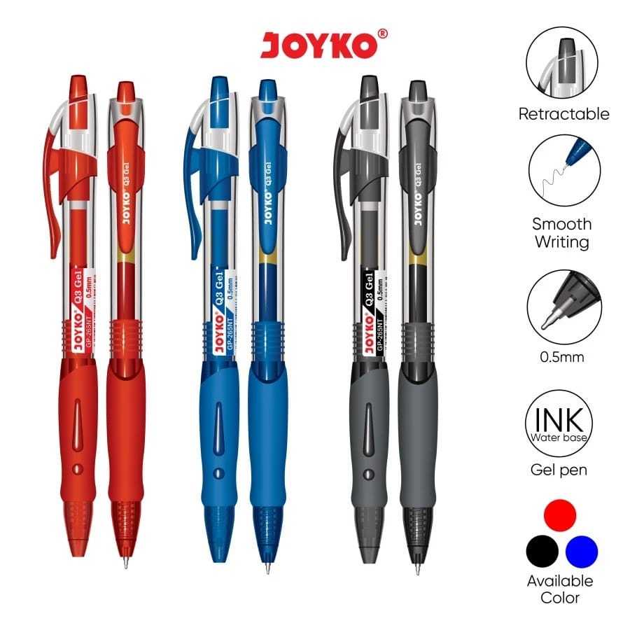 

Gel Pen/Pulpen/Pena Merek Joyko GP-265NT Q3 Gel 0.5 mm Black/Red/Blue jokyo