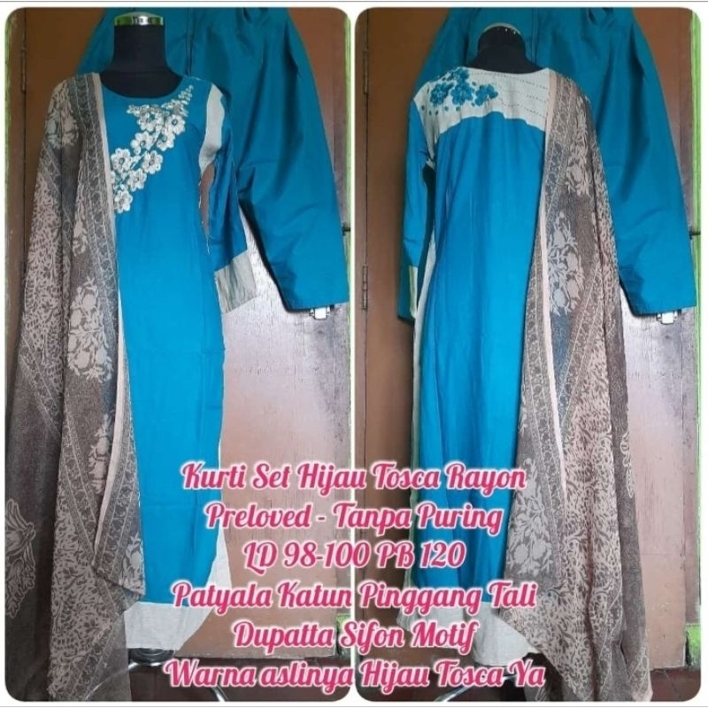 sukemiah - Busana Khushi - Baju India | Kurti Set - Hijau Tosca Rayon