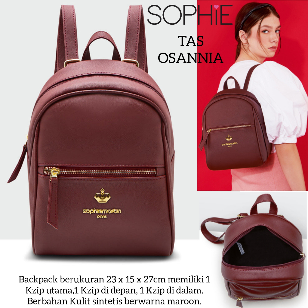 TAS OSANNIA SOPHIE MARTIN PARIS PROMO TAS PUNGGUNG MAROON BACKPACK RANSEL WANITA BAG