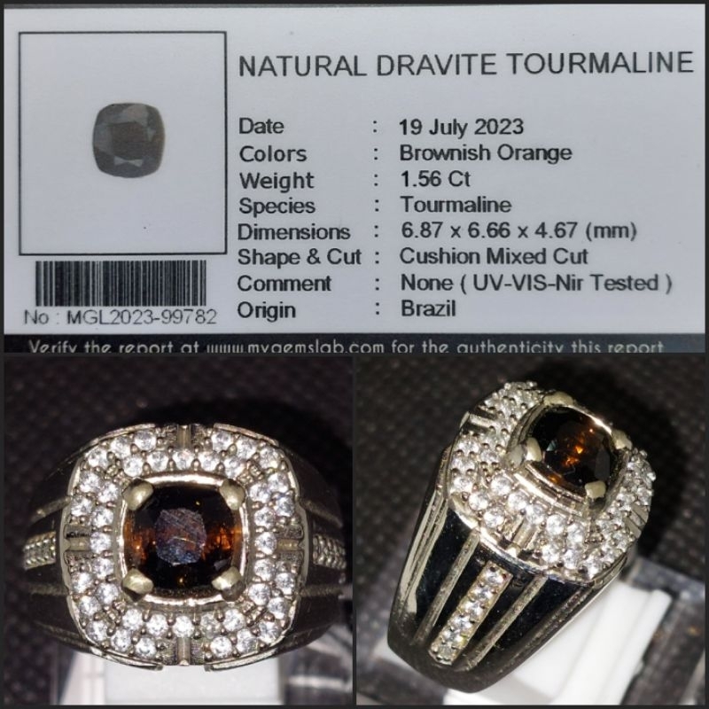 Cincin Pria Natural Dravite Tourmaline + Memo MGL