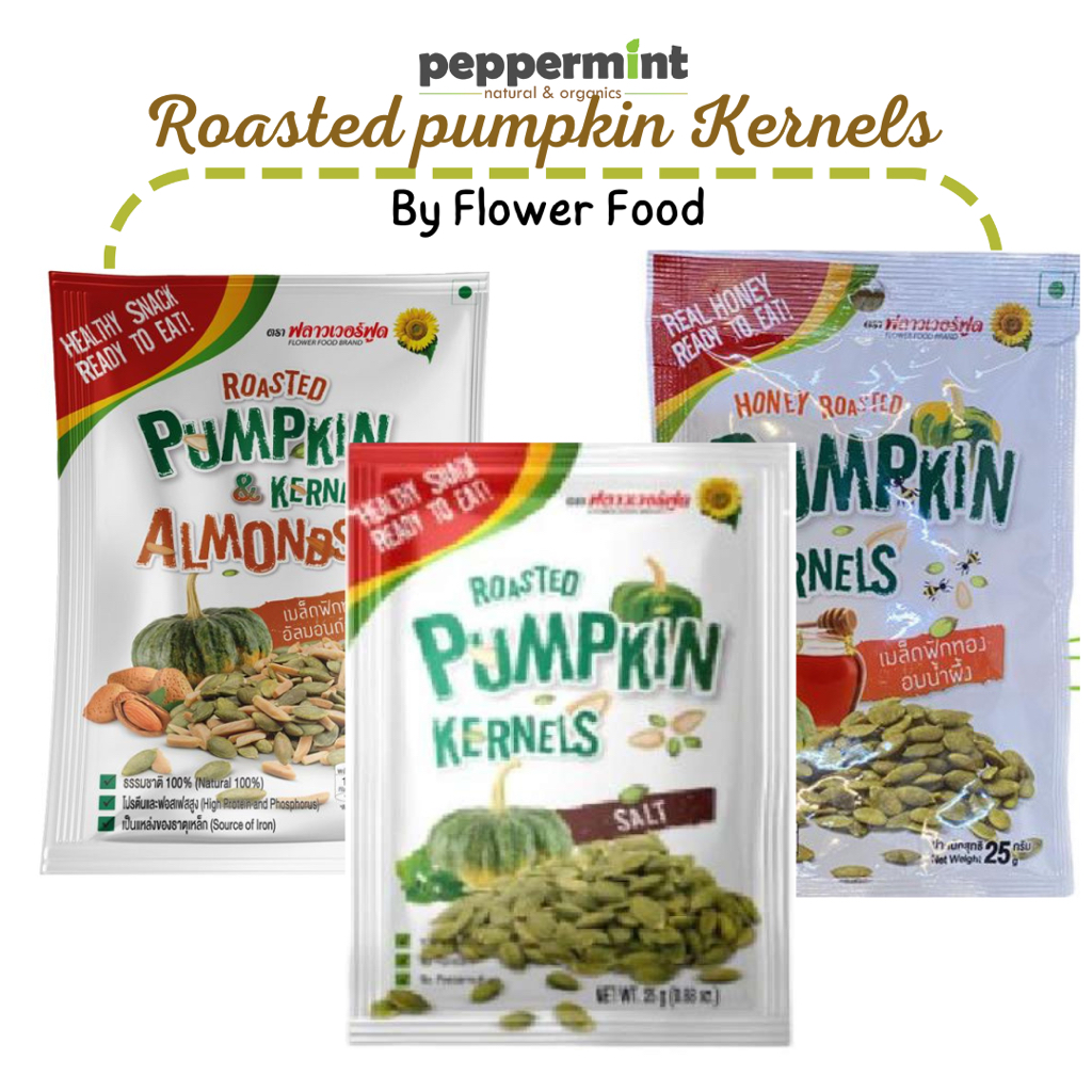 

Flower Food Roasted Pumpkin Kernels & Almond (25 gr) / Biji Labu & Almond Panggang