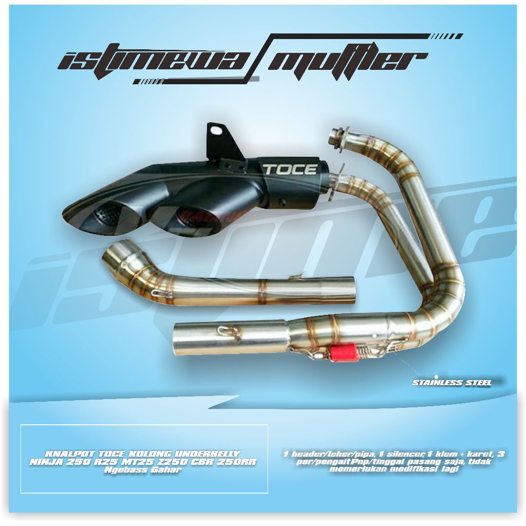 KNALPOT TOCE KOLONG UNDERBELLY NINJA 250 R25 MT25 Z250 CBR 250RR Ngebass Gahar