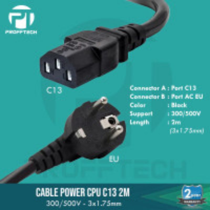 profftech kabel power cpu / pc / computer premium cable high quality tebal 1.75mm 2 meter
