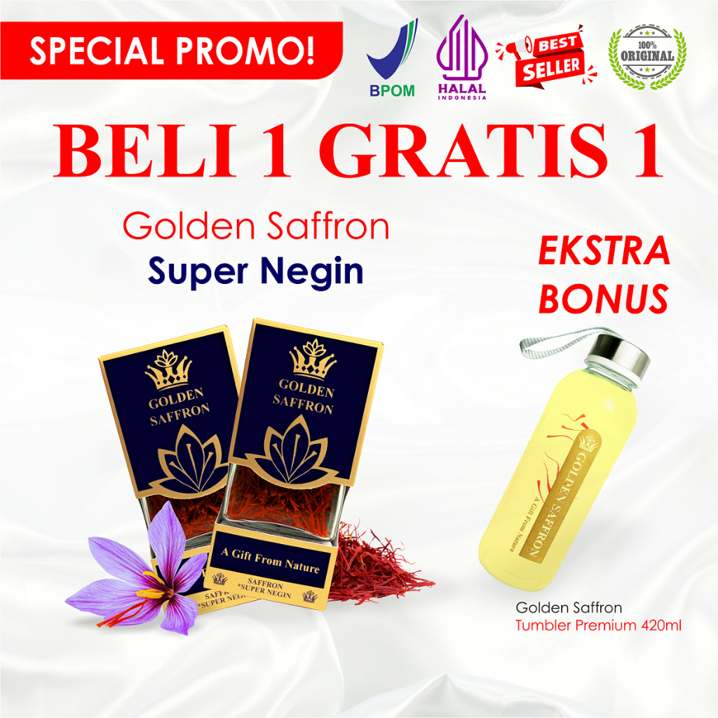 

BELI 1 GRATIS 1 PROMO! Saffron Iran Super Negin (Finest Quality A++) Golden Saffron 100% Original