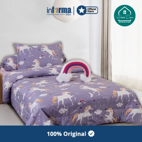 Informa 120x200 Cm Set 5 Pcs Seprai Single Anak Einhorn/Kids Bedding Set Microfiber
