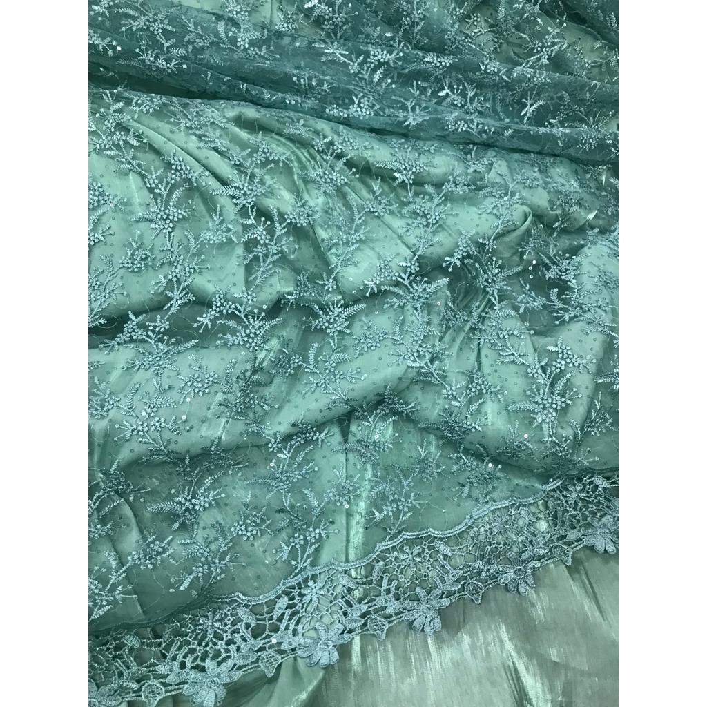 Kain Tile Bordir Premium Motif Bunga Daun Bahan Brokat Brukat Etnik Perancis Premium