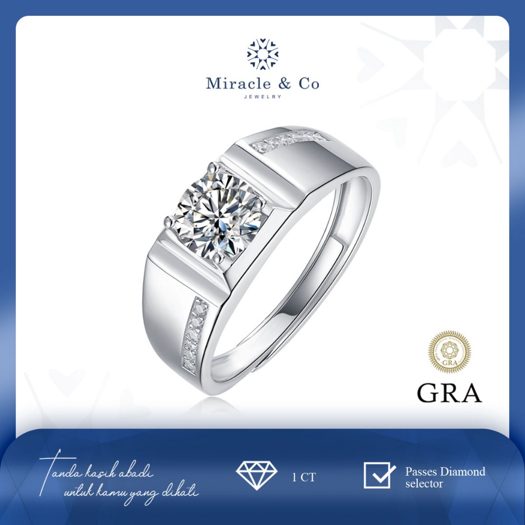 Miracle & Co - Cincin Gentleman Square Ring - Cincin Pria Batu Berlian Moissanite Asli Sertifikat GR