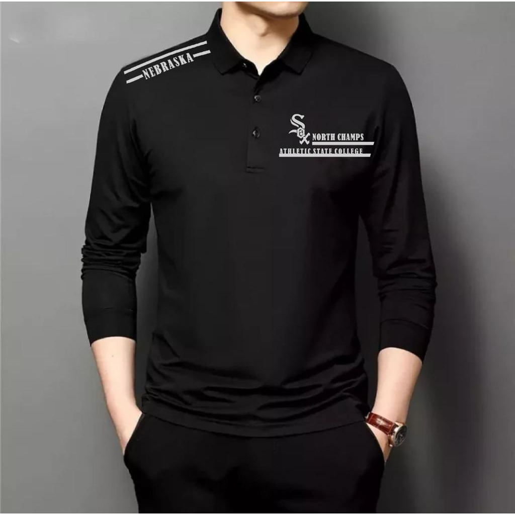 BAJU KAOS POLO NEBRASKA UKURAN M L DAN XL  / BAJU KAOS WANGKY / BAJU PRIA LENGAN PANJANG / FASHION P