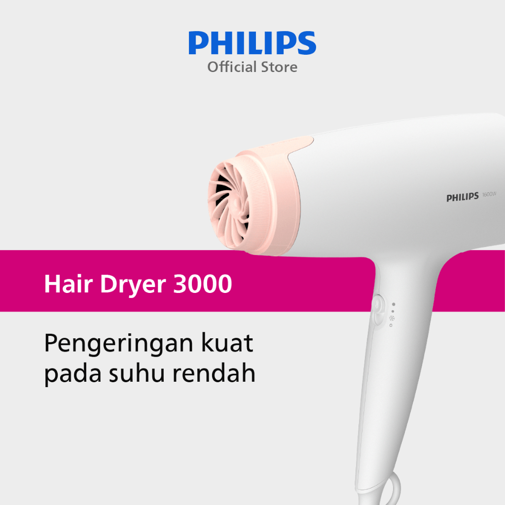 Philips | Hair Dryer 3000 | Pengering Rambut | Melindungi Rambut dengan ThermoProtect Teknologi | Pu