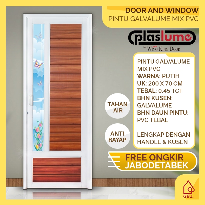 PINTU GALVALUM MIX PVC KACA MOTIF 200 X 70 PLASLUME PUTIH KAMAR MANDI