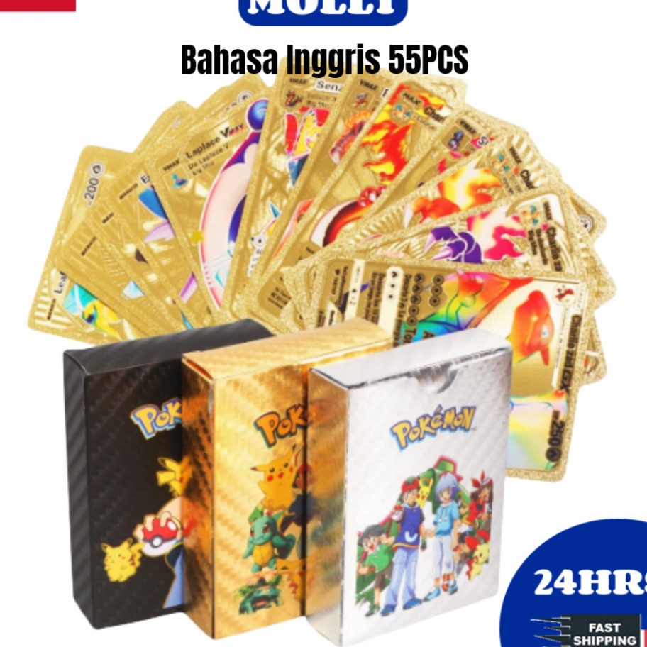 Harga Termurah 【COD】55PCS Mainan Kartu Pokemon Original Pokemon Cards Kartu Dinosaurus Black Gold Si
