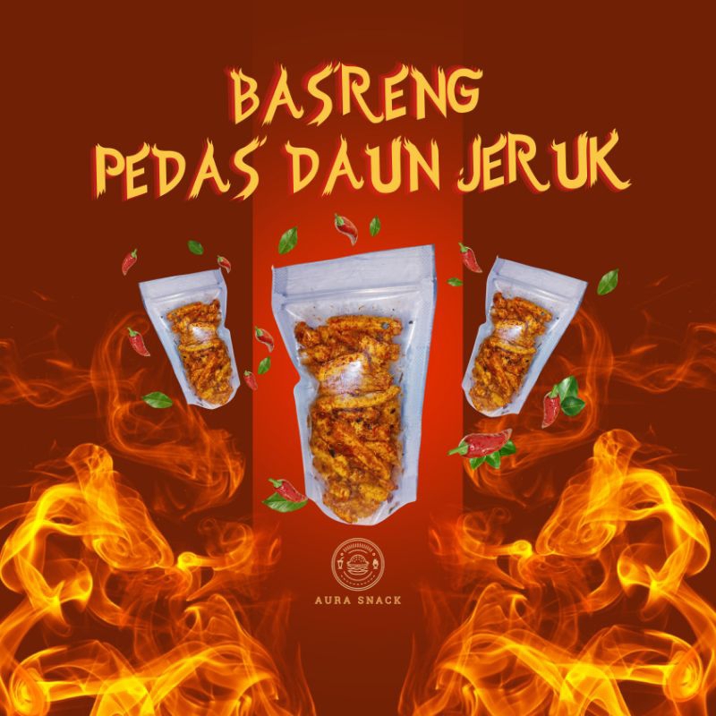 

Basreng pedas daun jeruk kemasan standing pouch