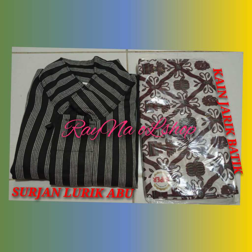 1 SET BAJU SURJAN LURIK ABU PRIA + KAIN JARIK, PAKAIAN TENUN MODERN KLASIK KHAS TRADISIONAL JAWA SOL