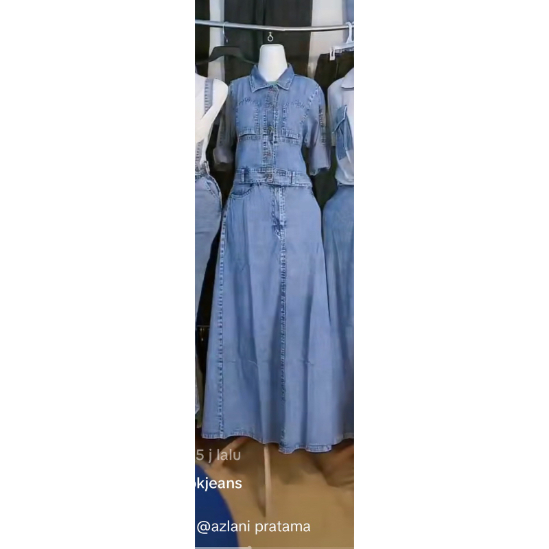 denim long dress setelan rok dan atasan jeans