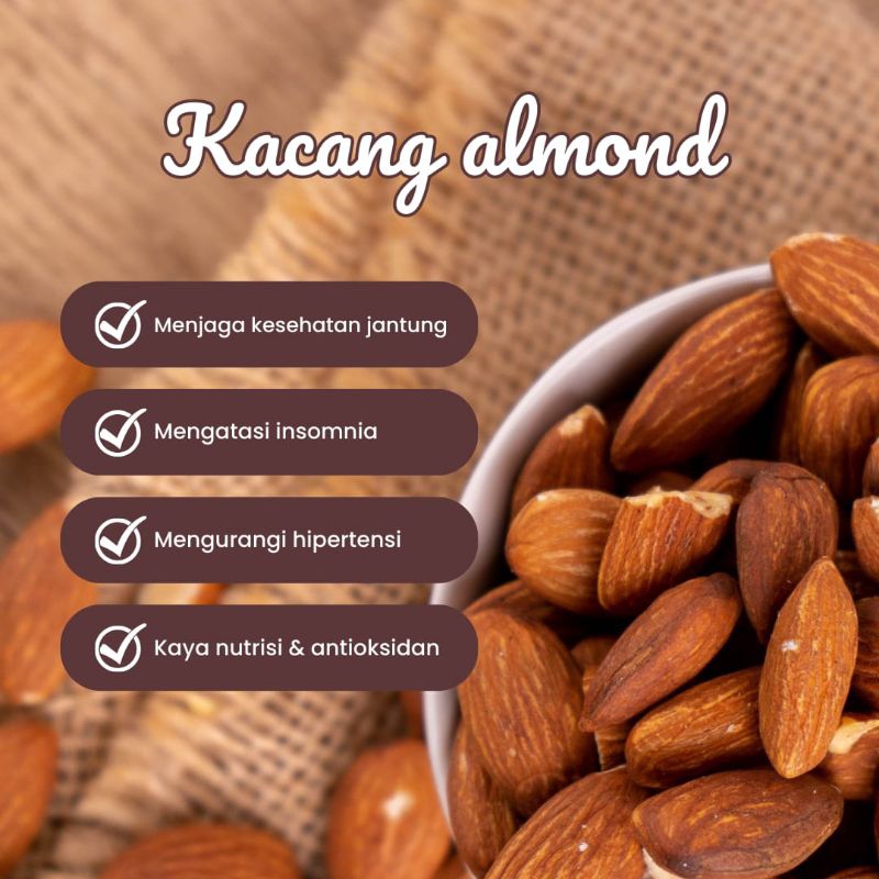 

Adams Living | Kacang Almond Almon panggang roasted almond rasa original tanpa tambahan campuran apapun