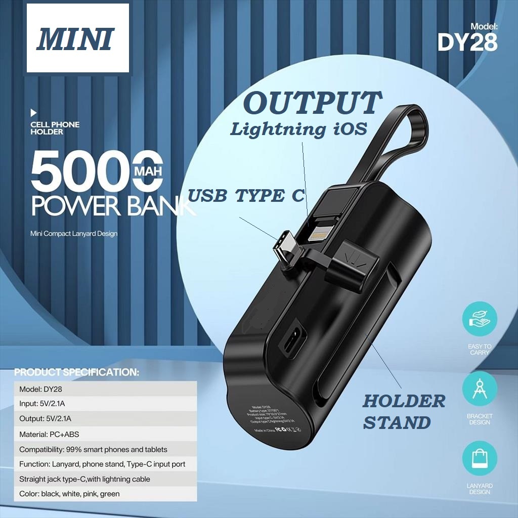 Baru POWERBANK 5000MAH Mini DOOKING Kapasitas Lima Ribu Mah Jack USB C INPUT LIGHTNING & USBC Super 