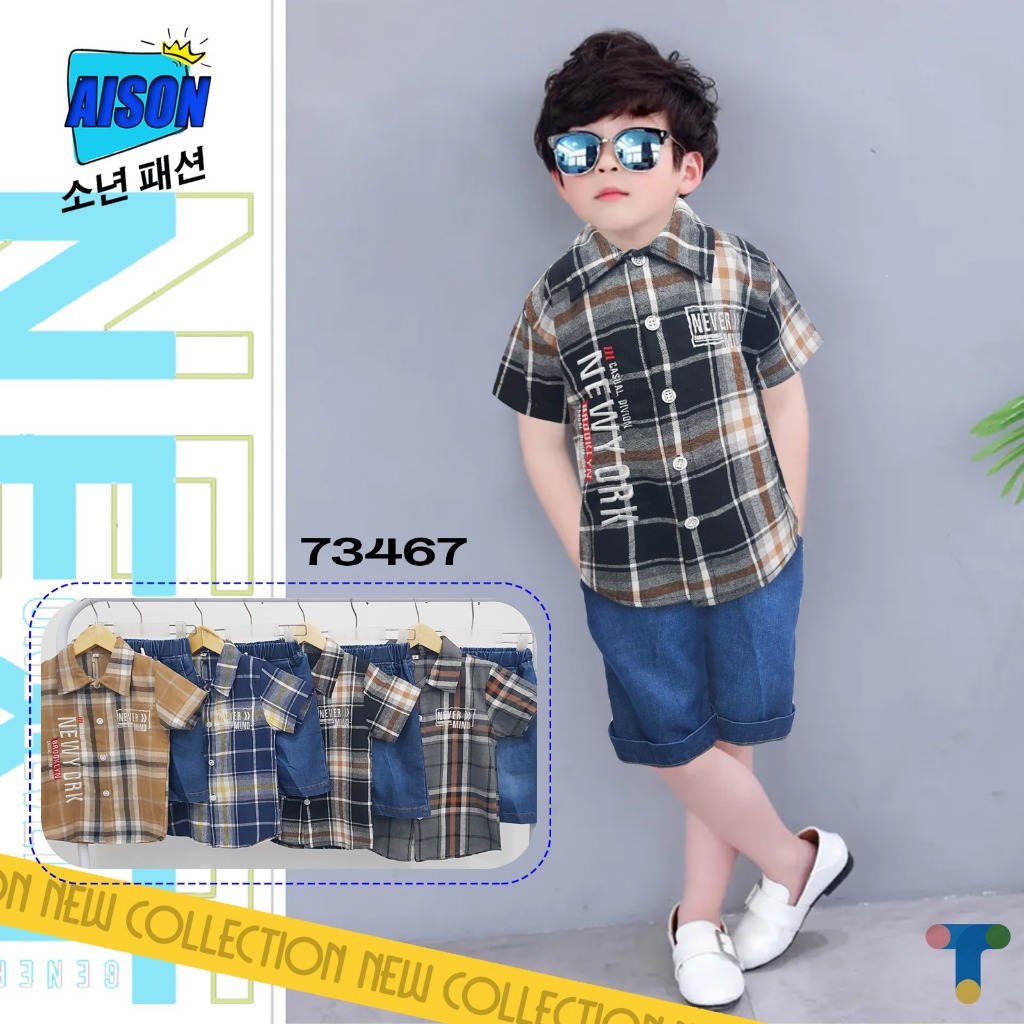 GROSIR 3stel Setelan Kemeja Fashion AISON SML (0-1th)