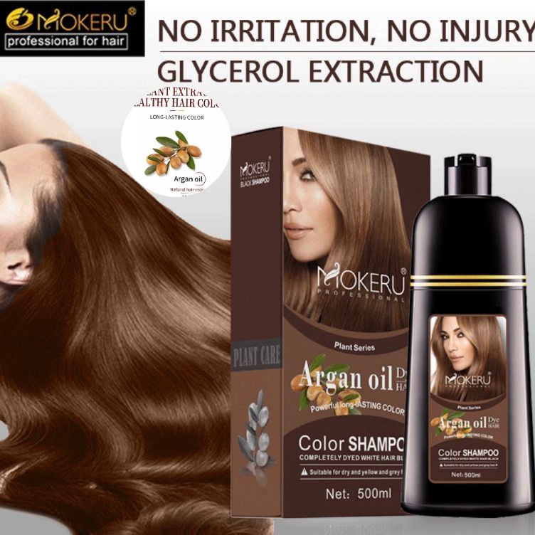 Original Mokeru Shampoo Argan Oil / Shampoo Semir  Pewarna Rambut Herbal 500ml