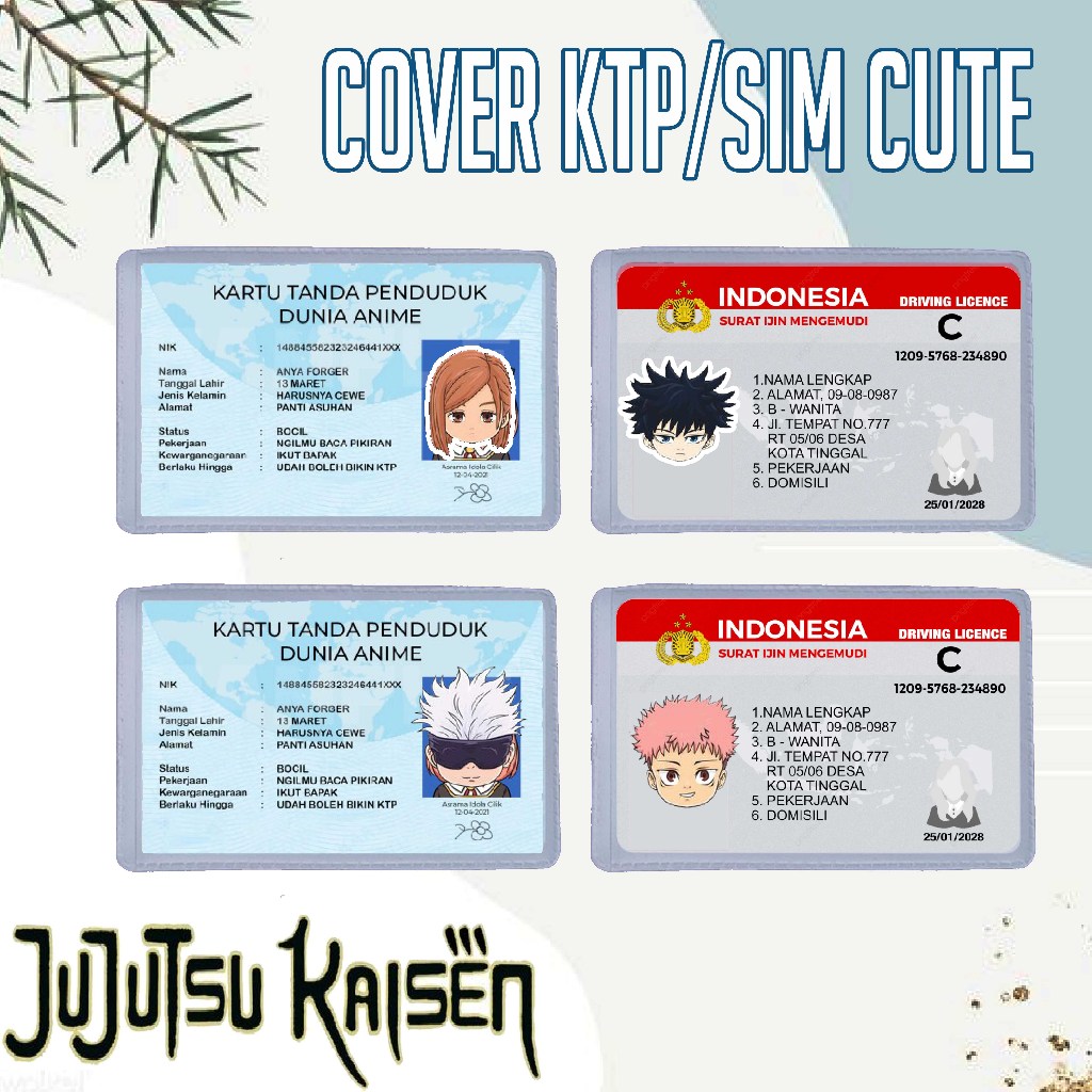 

Cover Pelindung Kartu Identitas KTP SIM Karakter Jujutsu Kaisen Gojo Nobara Satoru Hisahito Megumi Sukuna