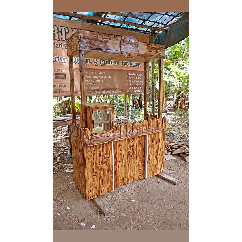 GWENIS BOOTH MINUMAN DAN MAKANAN JATI BELANDA FINISHING BAKAR MENGKILAT TERMURAH SE INDONESIA