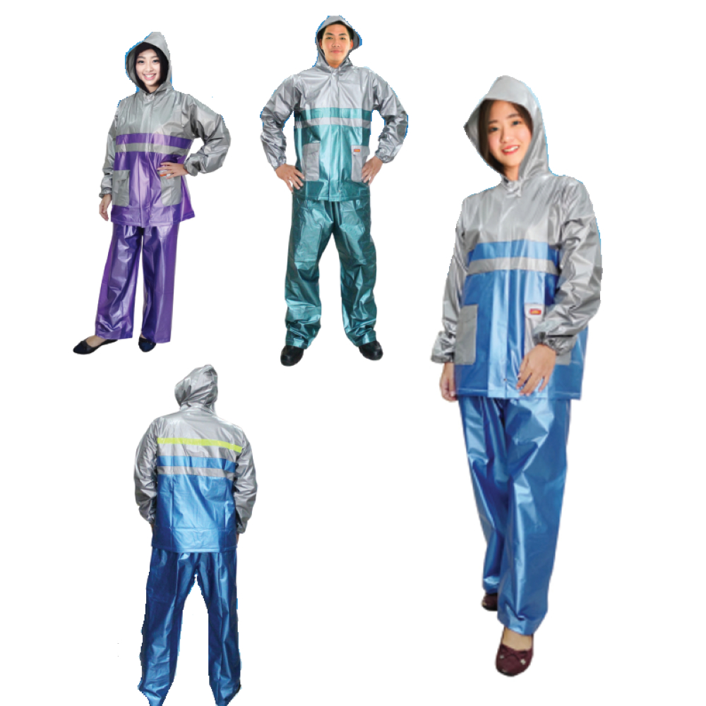 Jas Hujan merk ELMONDO type EJC-936 Jaket Celana Dewasa Pria Wanita Metalik Kombinasi pakai Scotchli