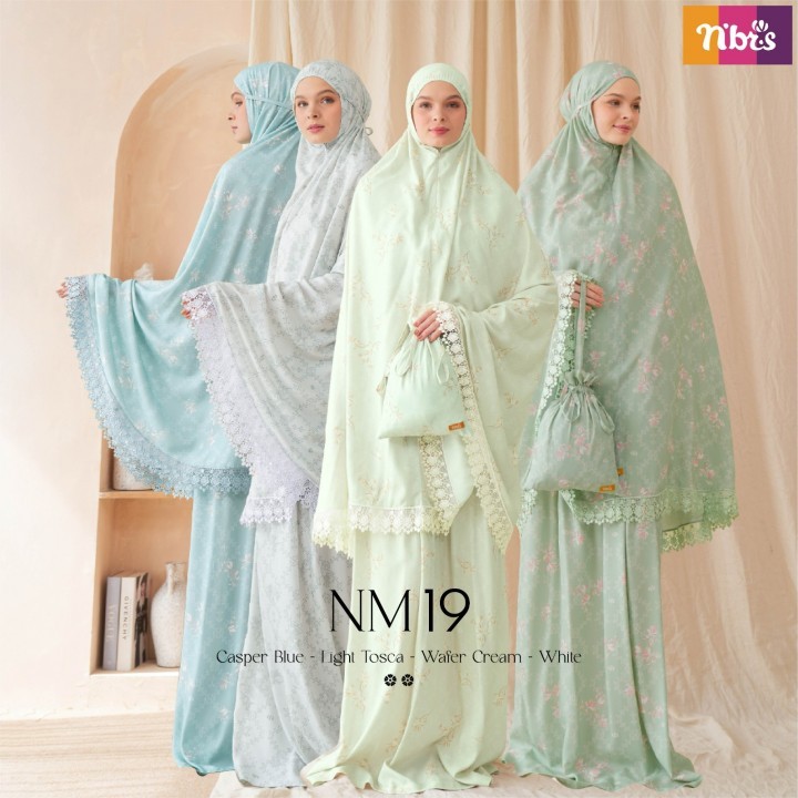 Nibras - NM 019 Mukena Rayon Resleting Depan Putih Tosca Wafer Casper Biru