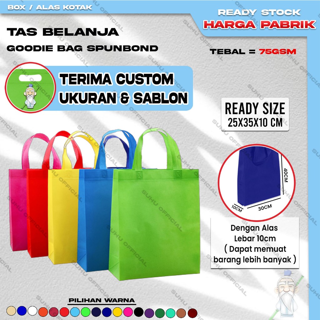 

Goodie Bag Tas Belanja Spunbond HBPA Kotak Box Ukuran 25x35x10 Kantong Kain Souvenir
