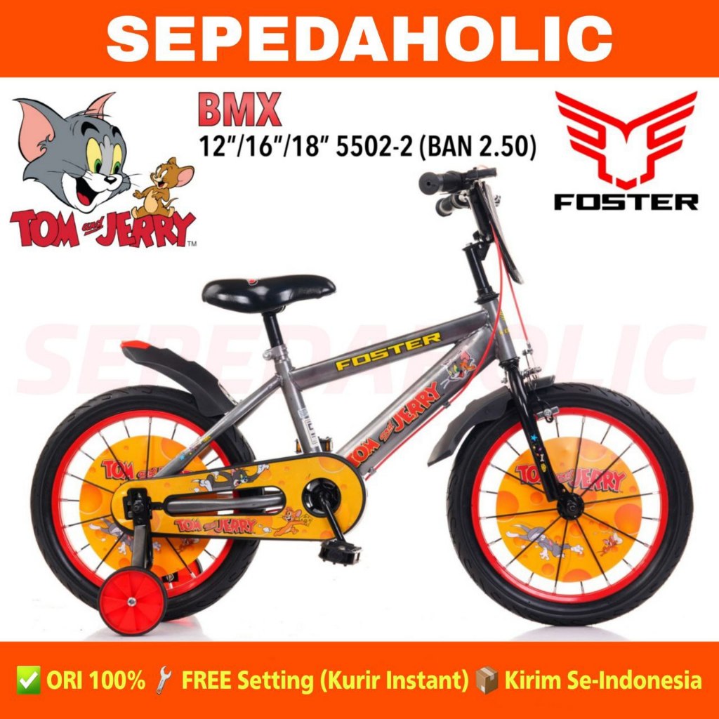Sepeda Anak Laki BMX FOSTER 5502-2 TOM AND JERRY Ukuran 12 16 18 Inch